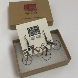 Ten Thousand Villages Wire Bicycle Earrings Copper